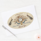 Peacocks vintages Mariage Faveur Stickers Oval (Enveloppe)
