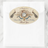 Peacocks vintages Mariage Faveur Stickers Oval (Sac)
