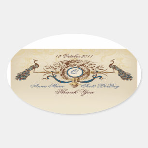Peacocks vintages Mariage Faveur Stickers Oval