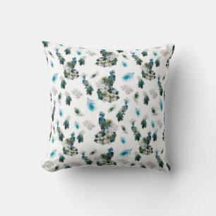 Peacocks - Witte bloemen op witte weefsels Kussen
