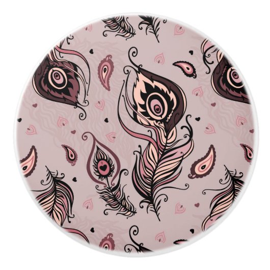 Peacockvederpatroon Keramische Knop (Voorkant)