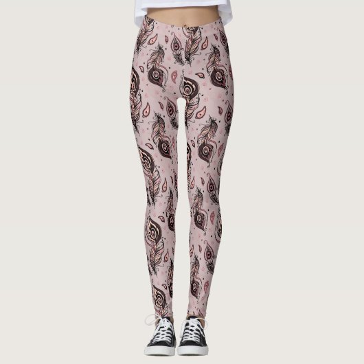 Peacockvederpatroon Leggings (Voorkant)