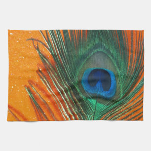 Peacockveer met Oranje glitterleven Theedoek