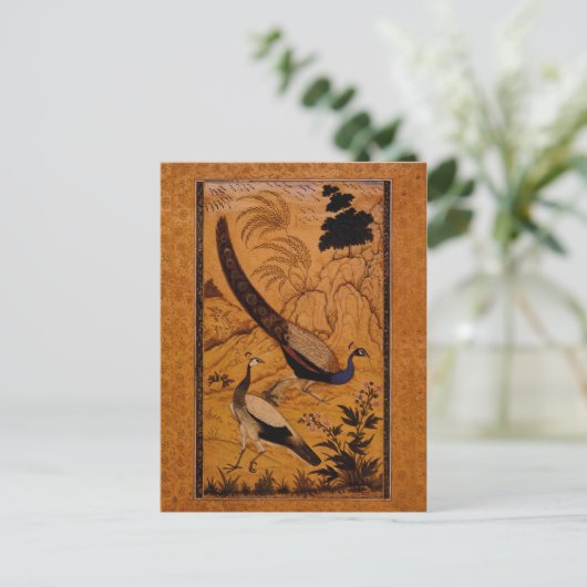 Peafowl in een landschap van Ustad Mansur Briefkaart (Staand voorkant)
