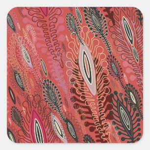 peafowl rood decoratief naadloos patroon vierkante sticker