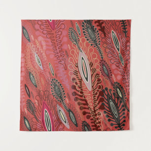 peafowl rood decoratief naadloos patroon wandkleed