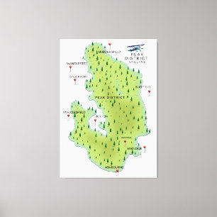 Peak District England Map Canvas Afdruk