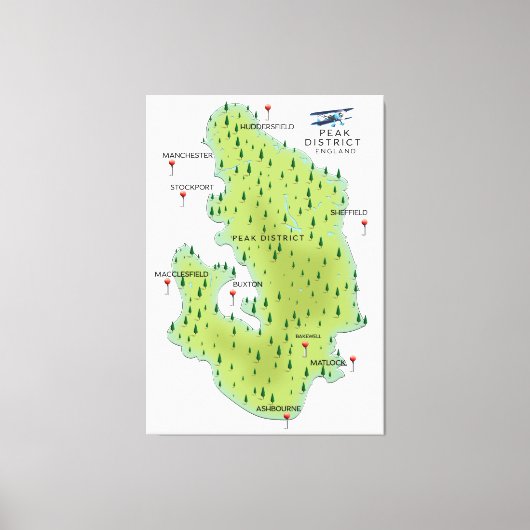 Peak District England Map Canvas Afdruk (Voorkant)