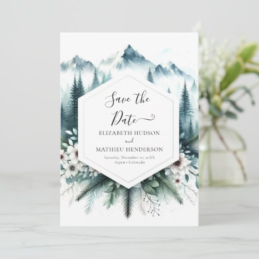 Peak Romantische berg bruiloft Save The Date (Staand voorkant)