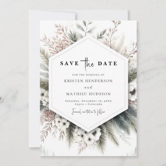 Peak Waterverf Mountain Wedding Save The Date (Voorkant)