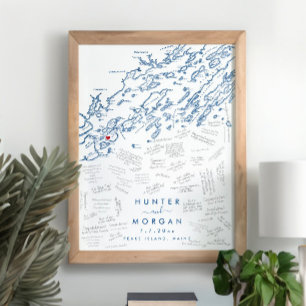 Peaks Island Bruiloft Modern Gastenboek Poster