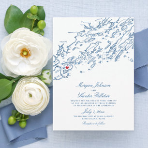 Peaks Island Casco Bay Elegant Navy Map Wedding Kaart