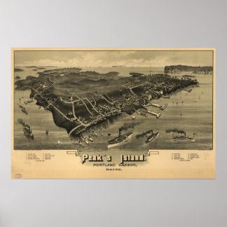 Peak's Island Maine 1886 Antiek Panoramic Map Poster