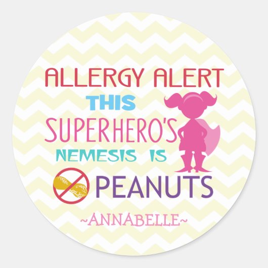 Peanut Allergie Alert Superhero Meisje Stickers (Voorkant)