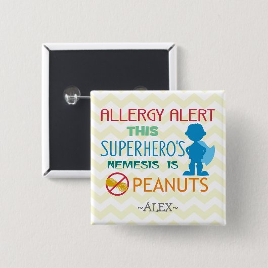 Peanut Allergy Alert Superheld Boy Button (Voorkant /achterkant)