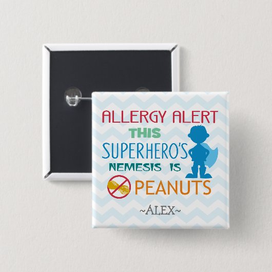 Peanut Allergy Alert Superheld Boy Button (Voorkant /achterkant)