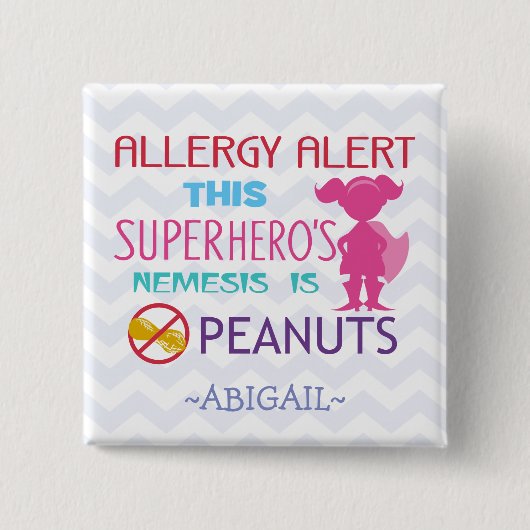 Peanut Allergy Alert Superheld Girl Button (Voorkant)