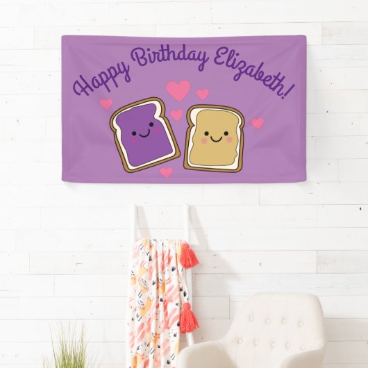 Peanut Butter en Jelly Birthday Party PBJ Spandoek (Insitu)
