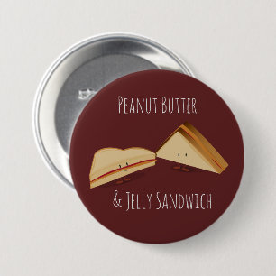 Peanut Butter en Jelly Sandwich Cartoon Food Ronde Button 7,6 Cm