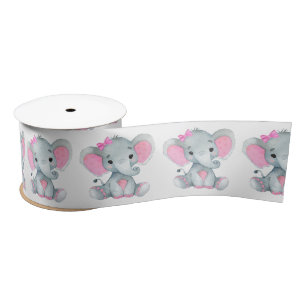 Peanut Elephant Satin Ribbon Pink Bow Lint