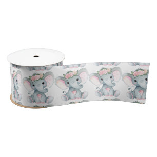 Peanut Elephant Satin Ribbon Pink Roses Lint