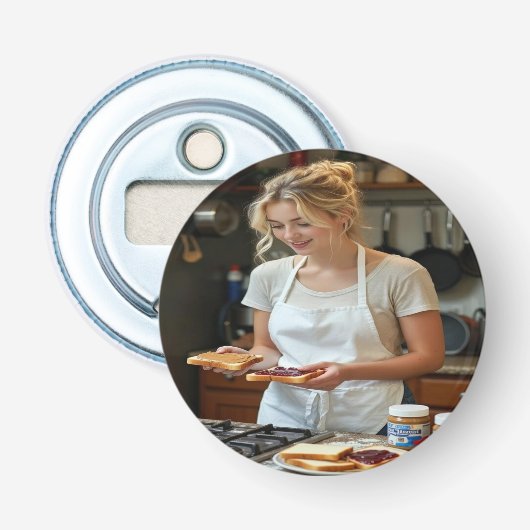 Peanutbutter and Jelly Sandwich Custom Button Flesopener (Voorkant)