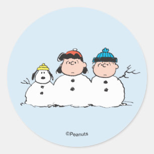 Peanuts 3 Persoon Sneeuwman Ronde Sticker
