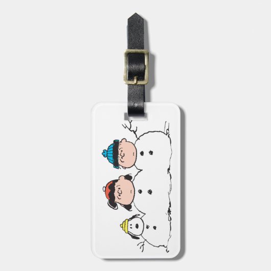 Peanuts | 3 persoons sneeuwman bagagelabel (Voorkant verticaal)
