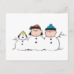 Peanuts   3 persoons sneeuwman briefkaart