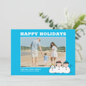 Peanuts | 3 persoons sneeuwman feestdagenkaart (Staand voorkant)