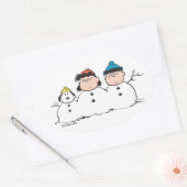 Peanuts | 3 persoons sneeuwman ovale sticker (Envelop)