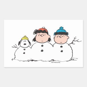 Peanuts   3 persoons sneeuwman rechthoekige sticker