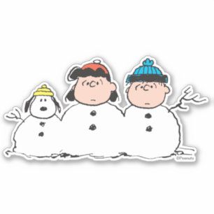 Peanuts   3 persoons sneeuwman sticker