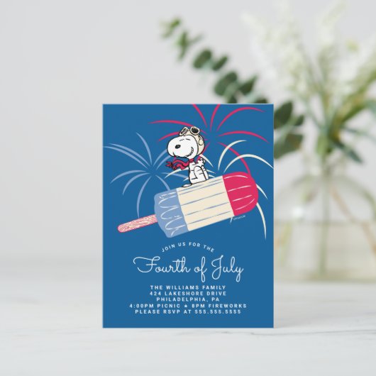 Peanuts 4th van juli Picknick Uitnodiging (Staand voorkant)