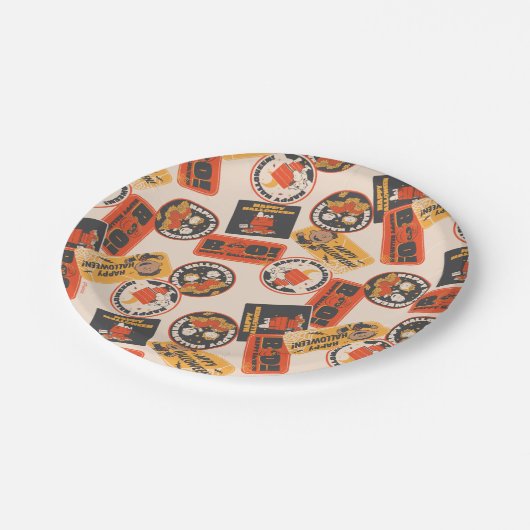 Peanuts |  Button Happy Halloween Pattern Papieren Bordje (Gekanteld)