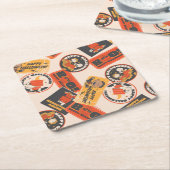 Peanuts | Button Happy Halloween Pattern Vierkante Kartonnen Onderzetter (Schuin)