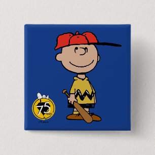 Peanuts   Charlie Brown Baseball Smile Vierkante Button 5,1 Cm