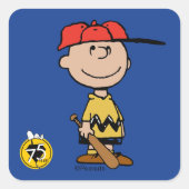 Peanuts | Charlie Brown Baseball Smile Vierkante Sticker (Voorkant)