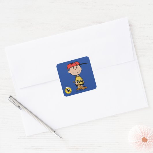 Peanuts | Charlie Brown Baseball Smile Vierkante Sticker (Envelop)