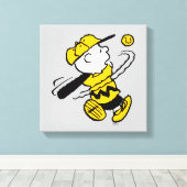 Peanuts | Charlie Brown bij Bat Canvas Afdruk (Insitu (Houten vloer))
