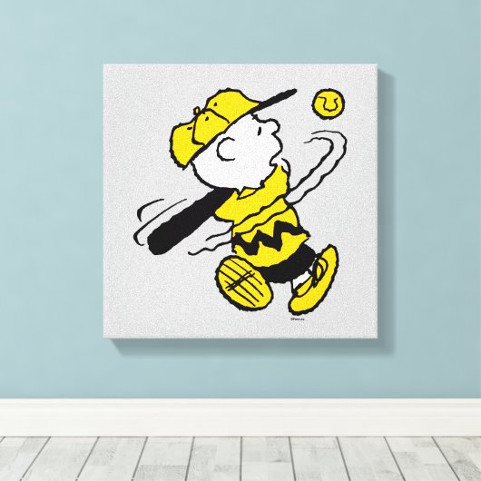Peanuts | Charlie Brown bij Bat Canvas Afdruk (Insitu (Houten vloer))