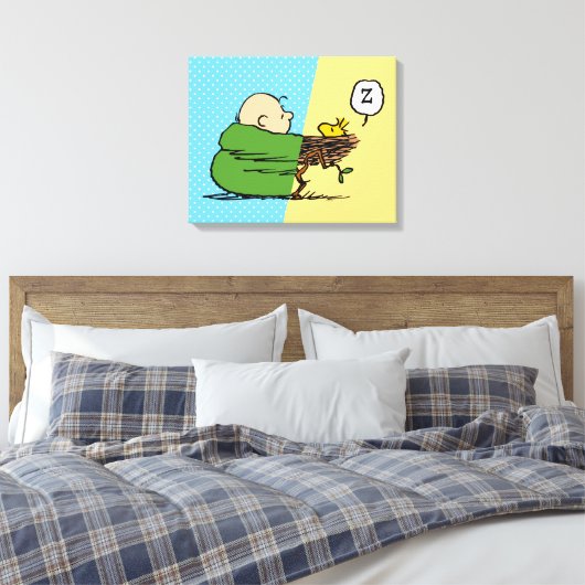 Peanuts | Charlie Brown & Woodstock Half & Half Canvas Afdruk (Insitu (Slaapkamer))