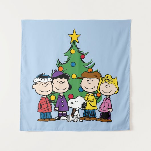 Peanuts | De bende rond de kerstboom Wandkleed (Voorkant)