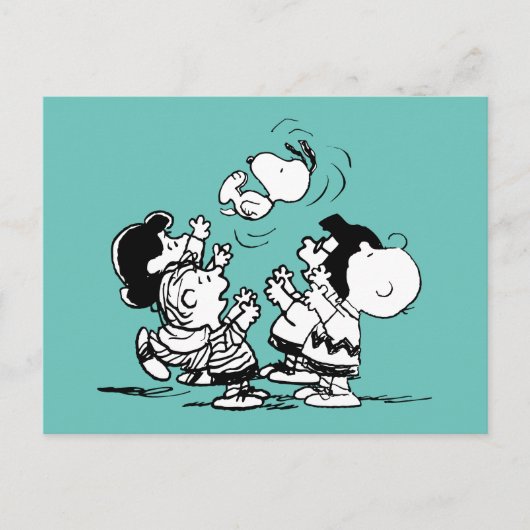 Peanuts Gang Lifting Snoopy Briefkaart (Voorkant)