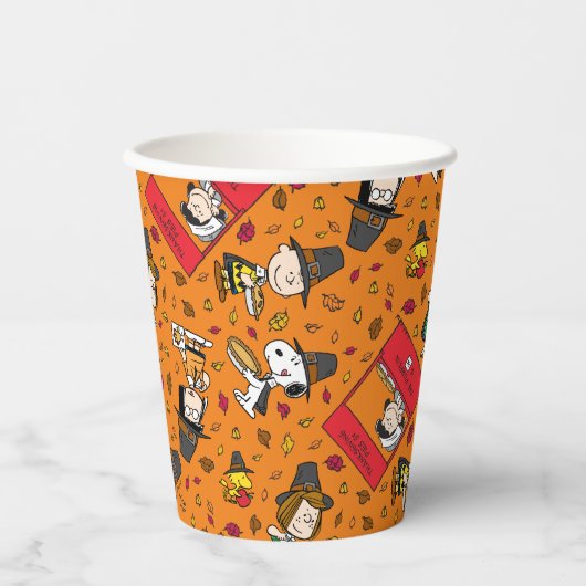 Peanuts | Gelukkig Thanksgiving Patroon Papieren Bekers (Voorkant)