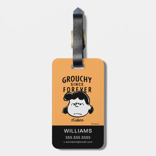 Peanuts | Grouchy Sinds Forever Lucy Bagagelabel (Achterkant verticaal)
