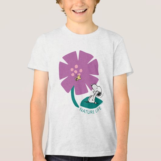 Peanuts | Het illustreren van Natuur Paarse Bloem Tri-Blend Shirt (Voorkant)