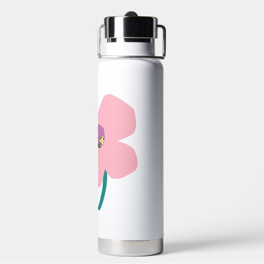 Peanuts | Illustratie Natuur roze bloem Waterfles (Achterkant)