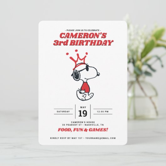 Peanuts Joe Cool Birthday Uitnodiging (Staand voorkant)