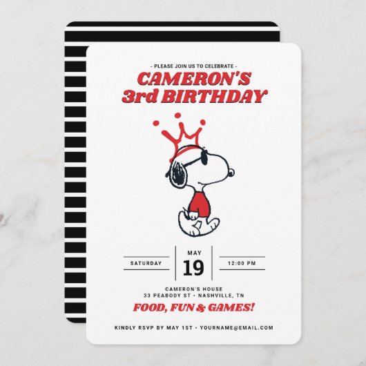 Peanuts Joe Cool Invitation d'anniversaire (Devant / Derrière)